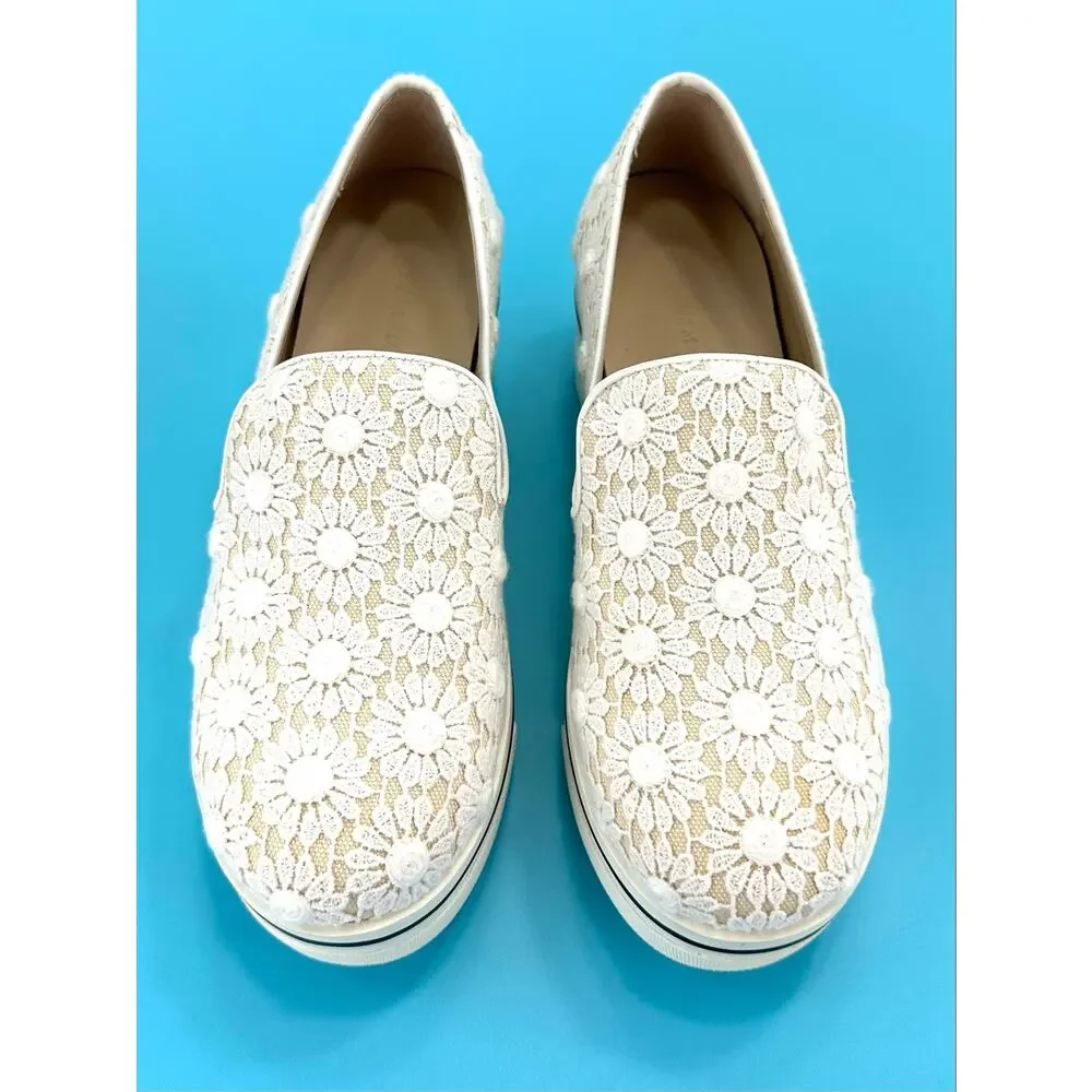Stella McCartney Binx Platform Loafer Size 5/35 Tan/White Daisies Slip-On New